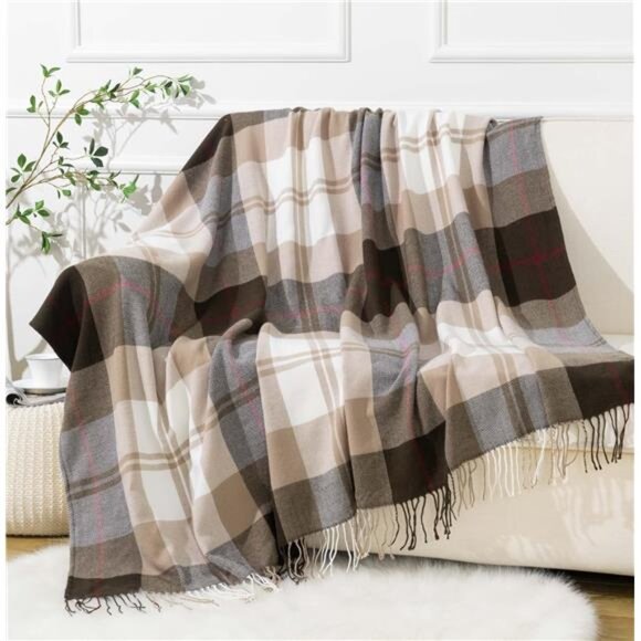 Brown Plaid Throw Blanket Buffalo Check Lightweight Cozy Couch Bed Sofa Blanket - Picture 2 of 7